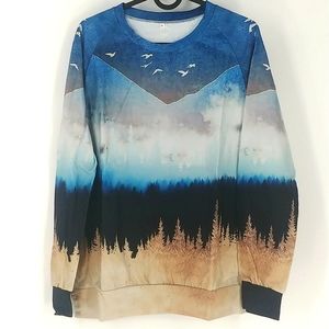 Knoeasy Gray & Navy Mountain Landscape Sweater Size Medium